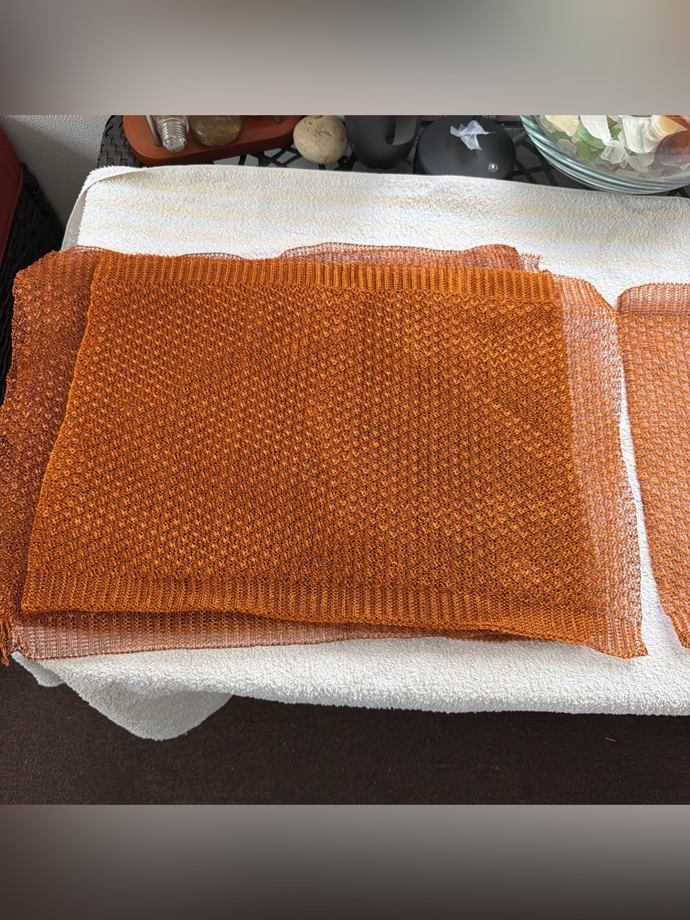 Burnt orange Woven metal Rectangular Placemat, 19” x 13” set of 7